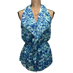 RED by Saks Fifth Avenue Ruffle Front Sleeveless Blouse Two Tone Blue Size Small